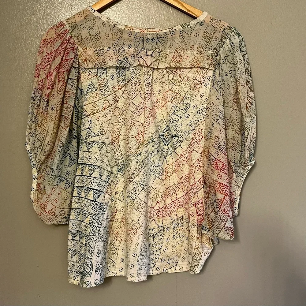 Anthropologie Eri & Ali Womens Boho Batwing Oversized Flowy Short Blouse Top S - Picture 7 of 12